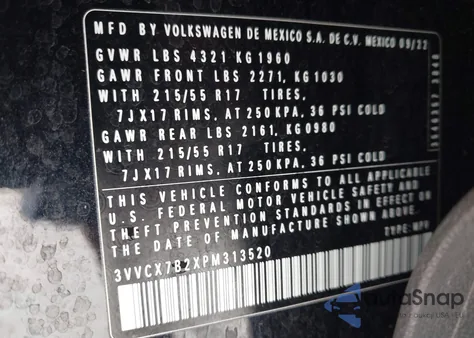 2023 Volkswagen Taos 1.5T S z USA, uszkodzony, nr VIN 3VVCX7B2XPM313520